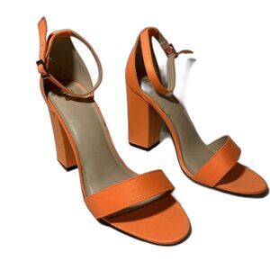Womens Size 10 Shoes Orange Satin Style Strappy Sandals Block Heel Fall Autumn